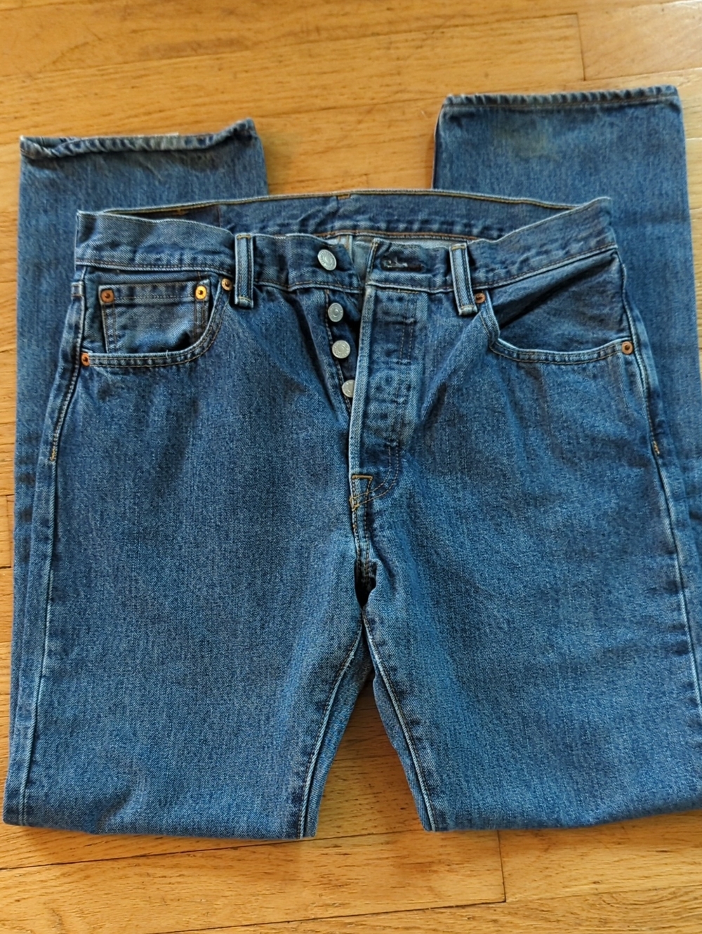 LEVI'S 501: Straight Leg, Medium Blue Denim, Button-Fly Jeans (Men's/Women's)